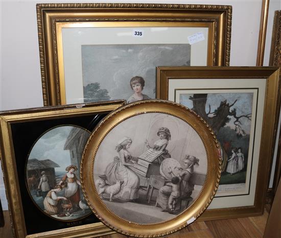 19th century prints of children and women and still life Largest 46x 34cm